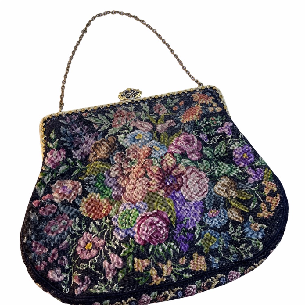 Victorian Handmade petite point Purse flowers Antique needlepoint - Picture 10 of 10